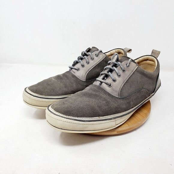 John Varvatos Shoes Mens 13 Redding Low Grey Leather Canvas Sneaker Distressed - Picture 6 of 14